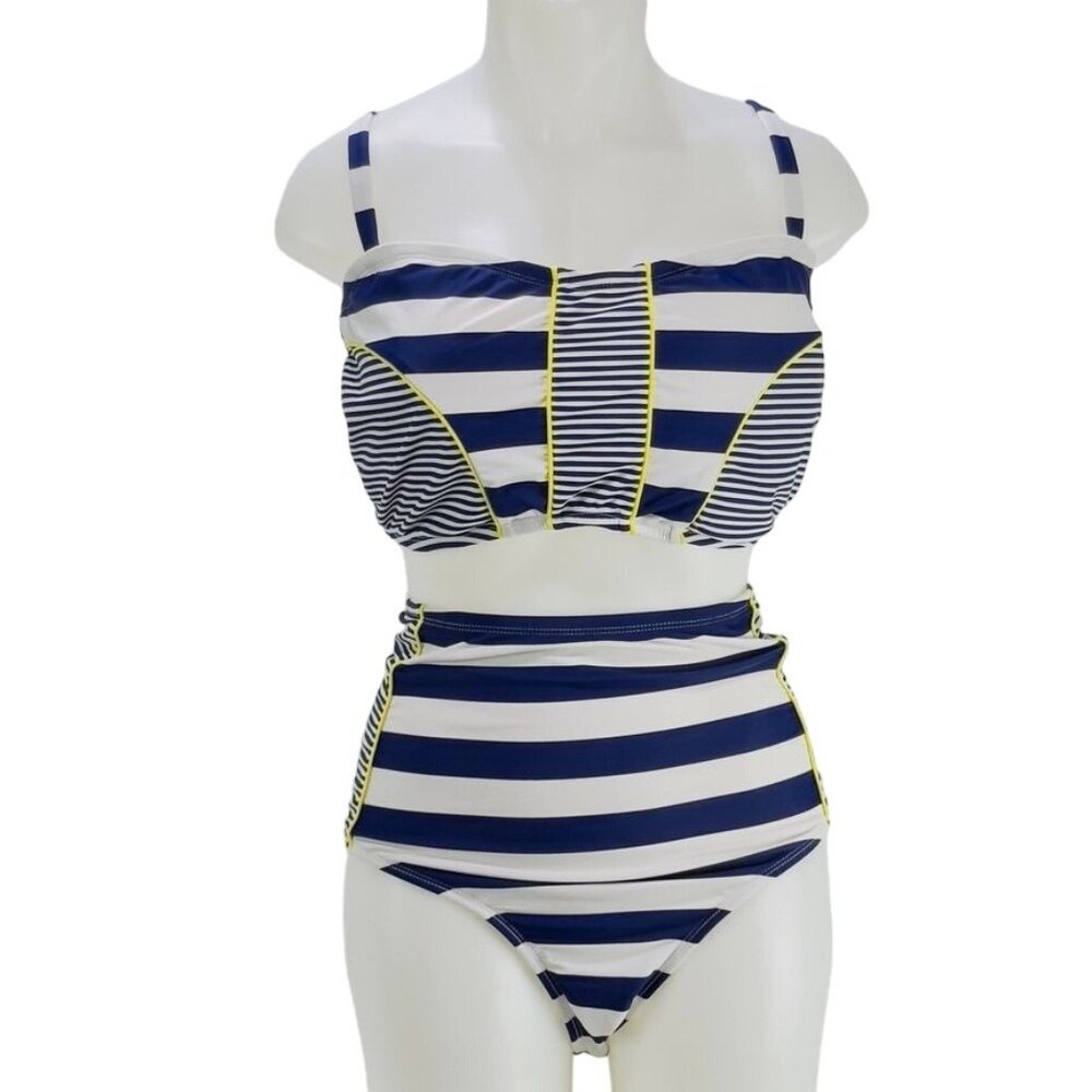 VM Women's Swimsuit Blue White Stripe 2 piece Plus Size 3X